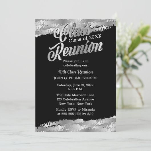 Silver Tone Modern Class Reunion Party Kaart (Staand voorkant)