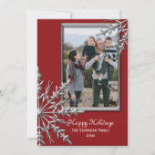 Silver Tone Snowflakes op Red Prettige feestdagen Feestdagenkaart (Voorkant)