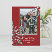 Silver Tone Snowflakes op Red Prettige feestdagen Feestdagenkaart (Staand voorkant)