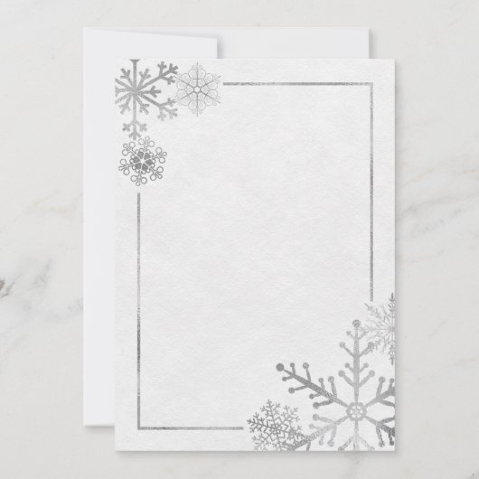 Silver Tone Snowflakes Vakantie Winter Uitnodiging (Achterkant)