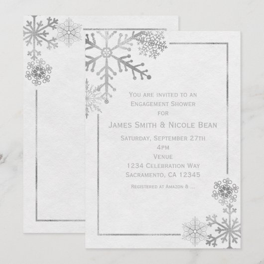 Silver Tone Snowflakes Vakantie Winter Uitnodiging (Voorkant / Achterkant)