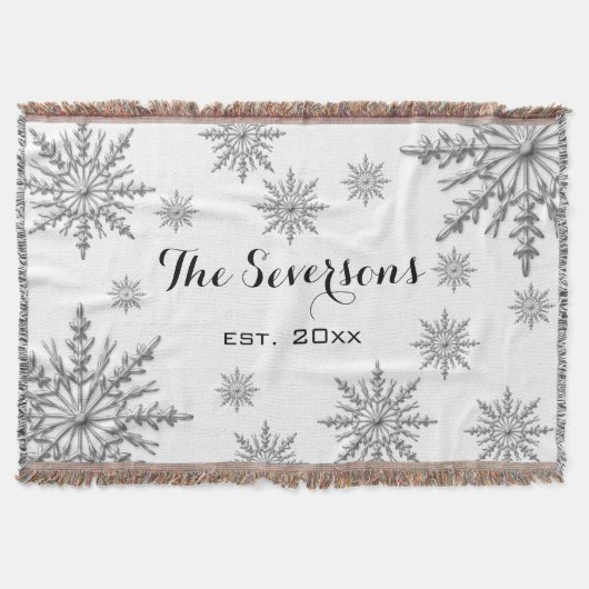 Silver Tone Winter Sneeuwvlokken op Wit Deken (Voorkant)