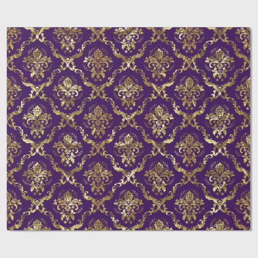 Silver Tones Floral Pattern Purple Background Cadeaupapier (Vlak)