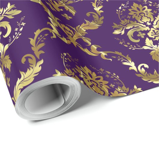 Silver Tones Floral Pattern Purple Background Cadeaupapier (Rol Hoek)