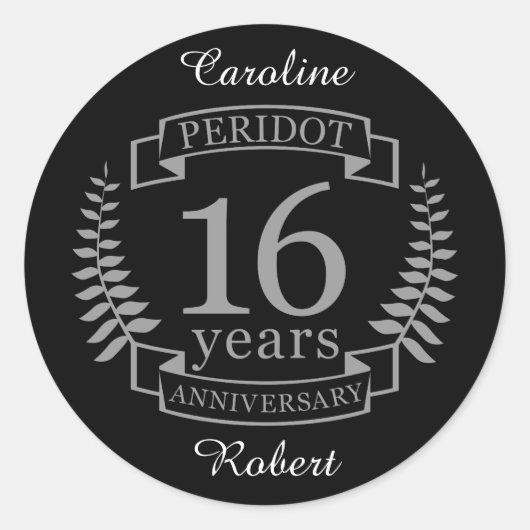 Silver Traditional bruiloft 16 jaar Ronde Sticker (Voorkant)