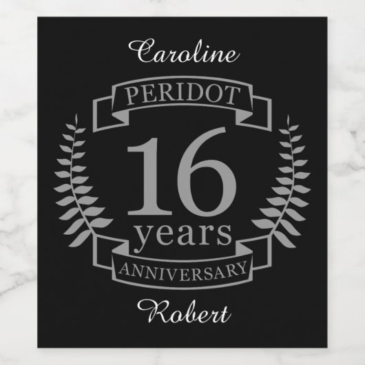 Silver Traditional bruiloft 16 jaar Wijn Etiket (Enkel label)