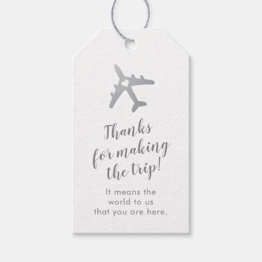 Silver Travel Theme Airplane Destination Wedding Cadeaulabel (Voorkant)