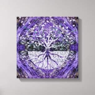 Silver Tree of Life Yggdrasil op Amethyst Geode Canvas Afdruk