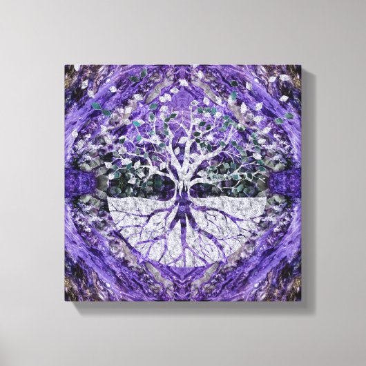 Silver Tree of Life Yggdrasil op Amethyst Geode Canvas Afdruk (Voorkant)