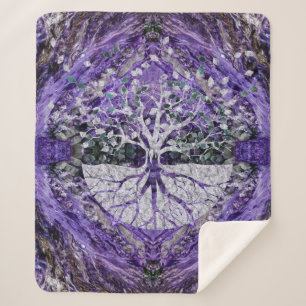Silver Tree of Life Yggdrasil op Amethyst Geode Sherpa Deken