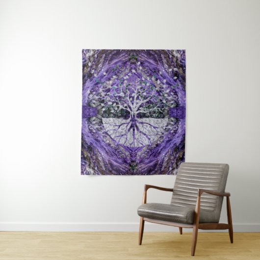 Silver Tree of Life Yggdrasil op Amethyst Geode Wandkleed (In situ)