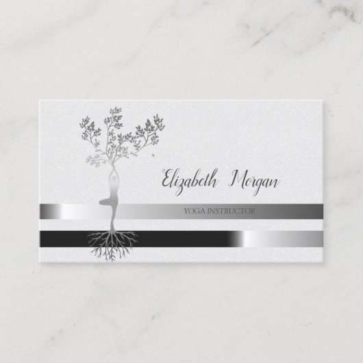 Silver Tree Silhouette, Stripes, Yoga Visitekaartje (Voorkant)