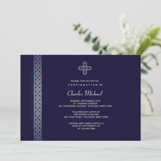 Silver Trim Uitnodiging (Staand voorkant)