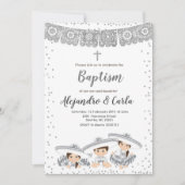 Silver Triplets Boy and Girl Baptism Invitation Kaart (Voorkant)
