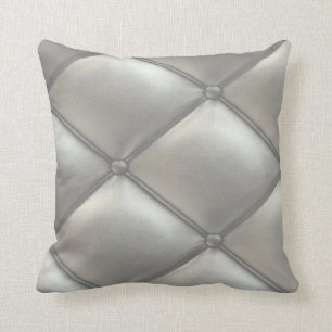 Silver Tufted Leather Kijk Pillow Kussen