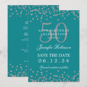 Silver Turquoise 50th Birthday Save Datum & Detail Kaart (Voorkant / Achterkant)