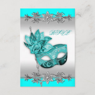 Silver Turquoise Blue Masquerade Party RSVP