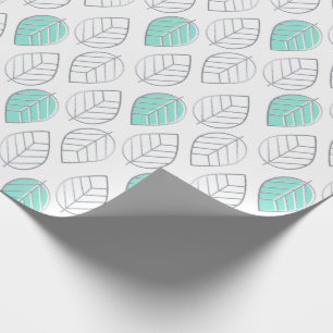 Silver & Turquoise Chic & Modern Leaf Design Cadeaupapier
