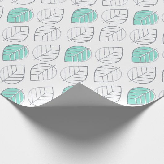 Silver & Turquoise Chic & Modern Leaf Design Cadeaupapier (Hoek)