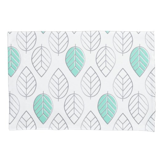 Silver & Turquoise Chic & Modern Leaf Design Kussensloop (Voorkant)