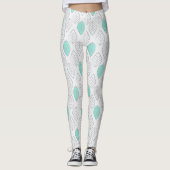 Silver & Turquoise Chic & Modern Leaf Design Leggings (Voorkant)