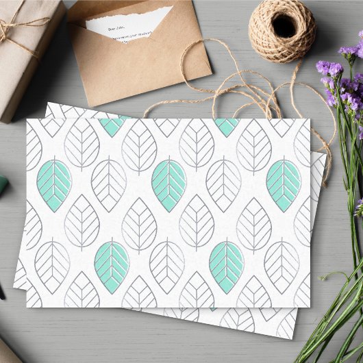 Silver & Turquoise Chic & Modern Leaf Design Tissuepapier