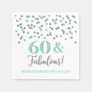 Silver Turquoise Confetti 60 & Fabulous Servet