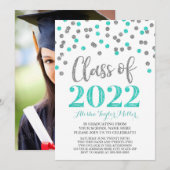 Silver Turquoise Confetti Graduation Party 2022 Kaart (Voorkant / Achterkant)