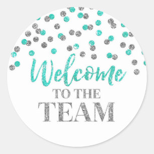 Silver Turquoise Confetti Welkom bij Team Ronde Sticker