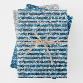 Silver Turquoise Glitter Stripes Inpakpapier Vel (In situ)