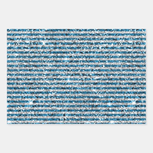 Silver Turquoise Glitter Stripes Inpakpapier Vel (Voorkant)