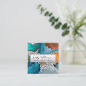 Silver turquoise marble waterverf stylist script vierkante visitekaartje (Staand voorkant)