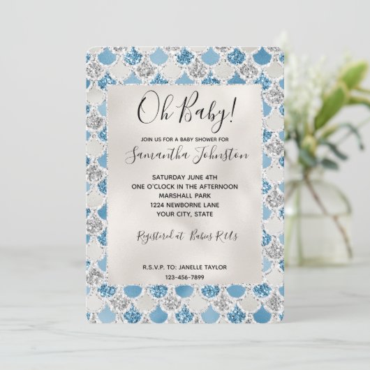 Silver Turquoise Pearl Glitter Mermaid Kaart (Staand voorkant)