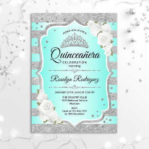 Silver Turquoise Quinceanera Uitnodiging