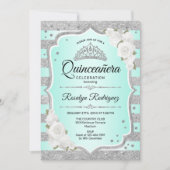 Silver Turquoise Quinceanera Uitnodiging (Voorkant)