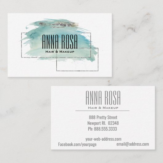 *~* Silver Turquoise Waterverf Geometric Girly Visitekaartje (Voorkant / Achterkant)