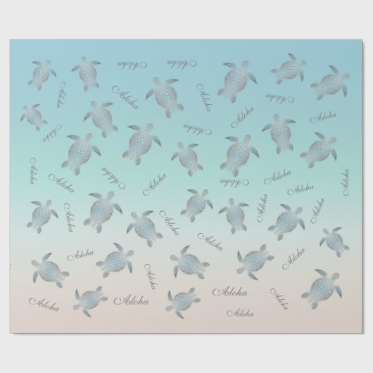 Silver Turquoise Zee Turtles Aloha Coastal Cadeaupapier (Vlak)