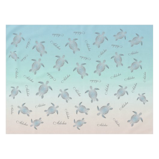Silver Turquoise Zee Turtles Aloha Coastal Tafelkleed (Voorkant (Horizontaal))