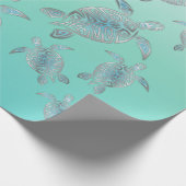 Silver Turquoise Zee Turtles Coastal Pattern Cadeaupapier (Hoek)