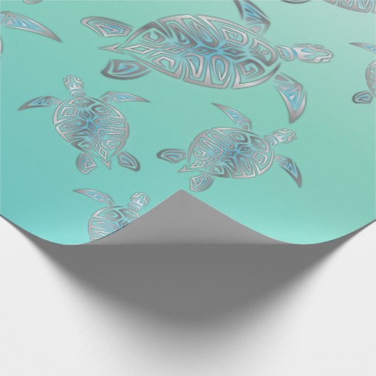 Silver Turquoise Zee Turtles Coastal Pattern Cadeaupapier (Hoek)