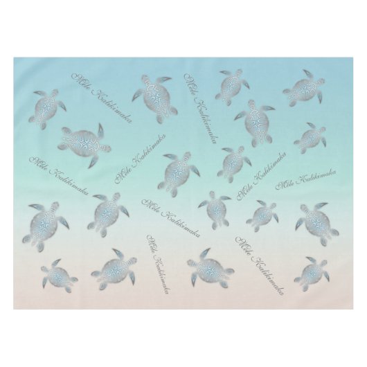 Silver Turquoise Zee Turtles Coastal Pattern Tafelkleed (Voorkant (Horizontaal))