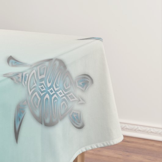Silver Turquoise Zee Turtles Coastal Pattern Tafelkleed (Voorbeeld)