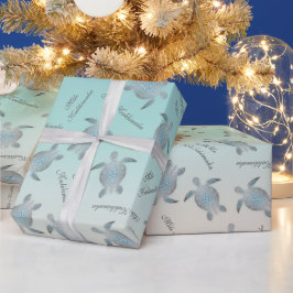 Silver Turquoise Zee Turtles | Mele Kalikimaka Cadeaupapier