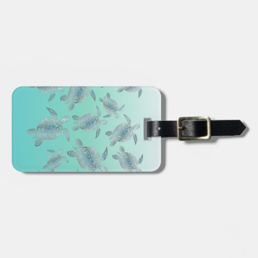 Silver Turquoise Zee Turtles Pattern Bagagelabel (Voorkant horizontaal)