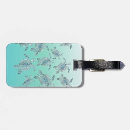 Silver Turquoise Zee Turtles Pattern Bagagelabel (Achterkant horizontaal)