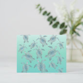 Silver Turquoise Zee Turtles Pattern Briefkaart (Staand voorkant)