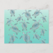 Silver Turquoise Zee Turtles Pattern Briefkaart (Voorkant)