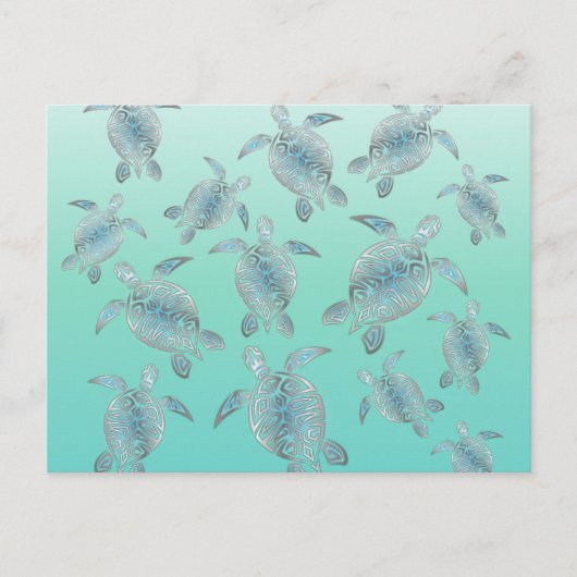 Silver Turquoise Zee Turtles Pattern Briefkaart (Voorkant)