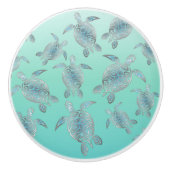 Silver Turquoise Zee Turtles Pattern Keramische Knop (Voorkant)