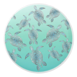 Silver Turquoise Zee Turtles Pattern Keramische Knop